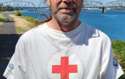 Chris Schwarzkopf, a retired long haul driver, volunteers his time delivering blood to the Oregon coast.